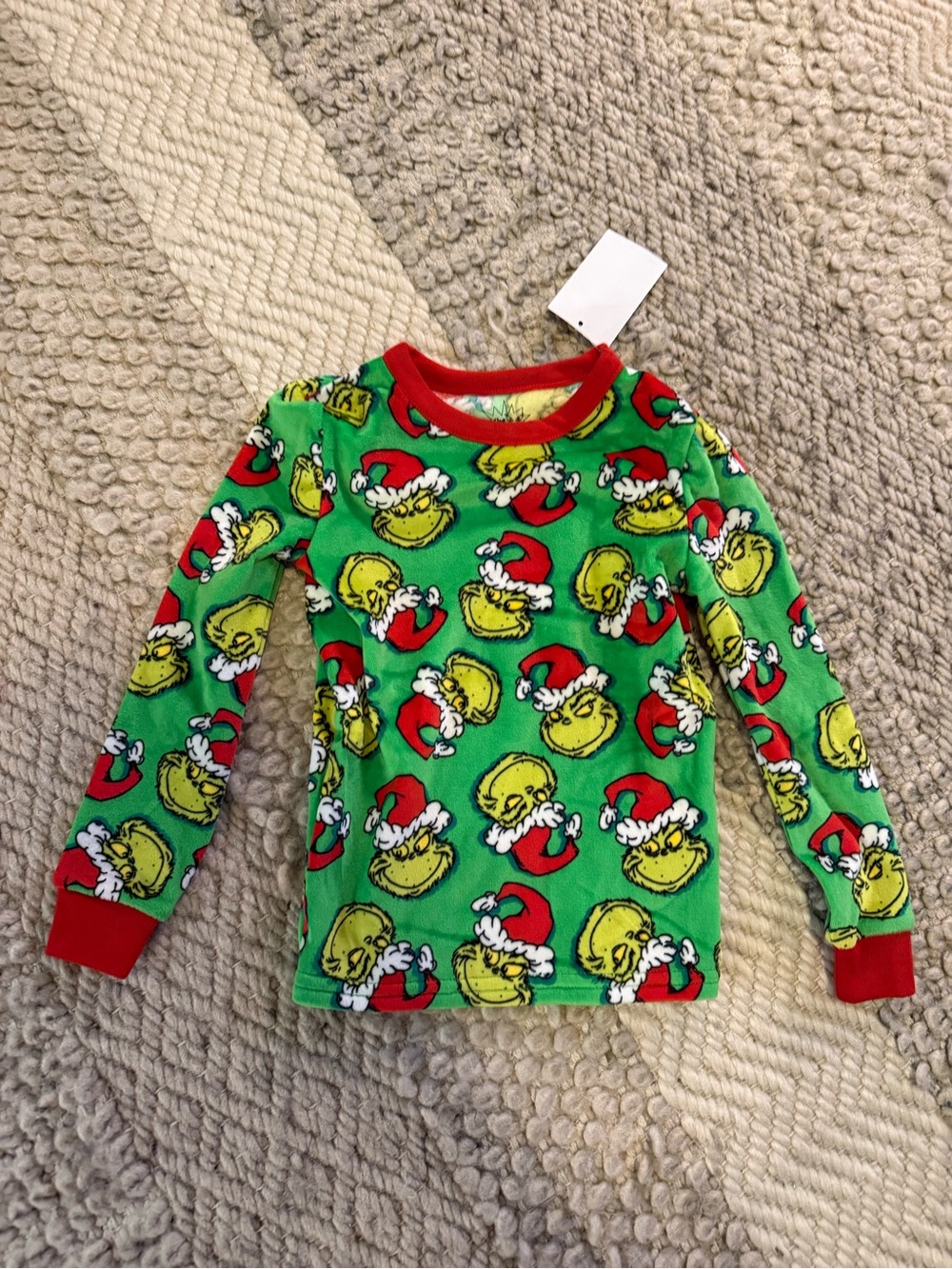 4T Dr. Seuss Green Grinch Print Long-Sleeve Pajama Top Red Trim soft new gender
